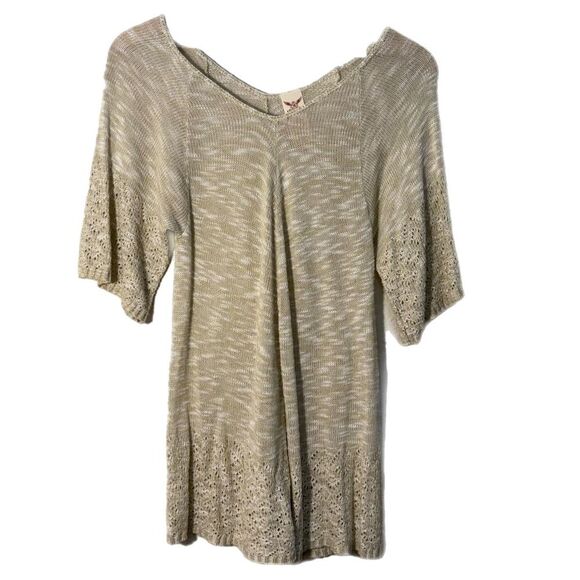 Faded Glory Tan Cream Knit Short Sleeve Tunic V-Neck Women Medium. - Picture 3 of 10
